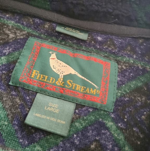 Vintage 80" Field and Stream Blue/Green teddy bear fleece pullover Men's Sz.L - Picture 4 of 12